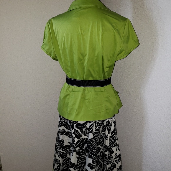 Womens Lime Green/Black n White Leaves Skirt Set - Picture 5 of 8